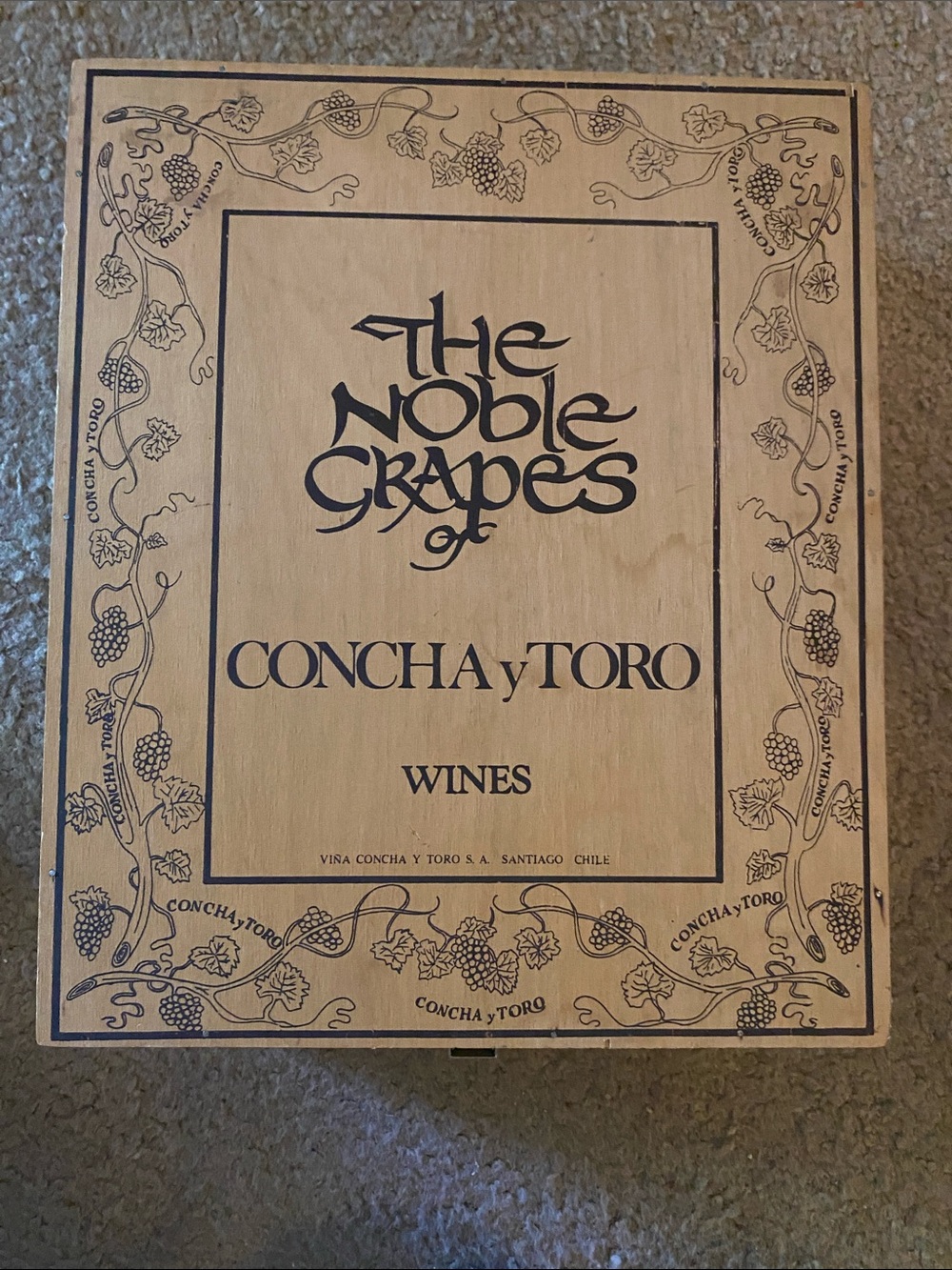 Noble Grapes Wooden Wine Box - Natural Wood